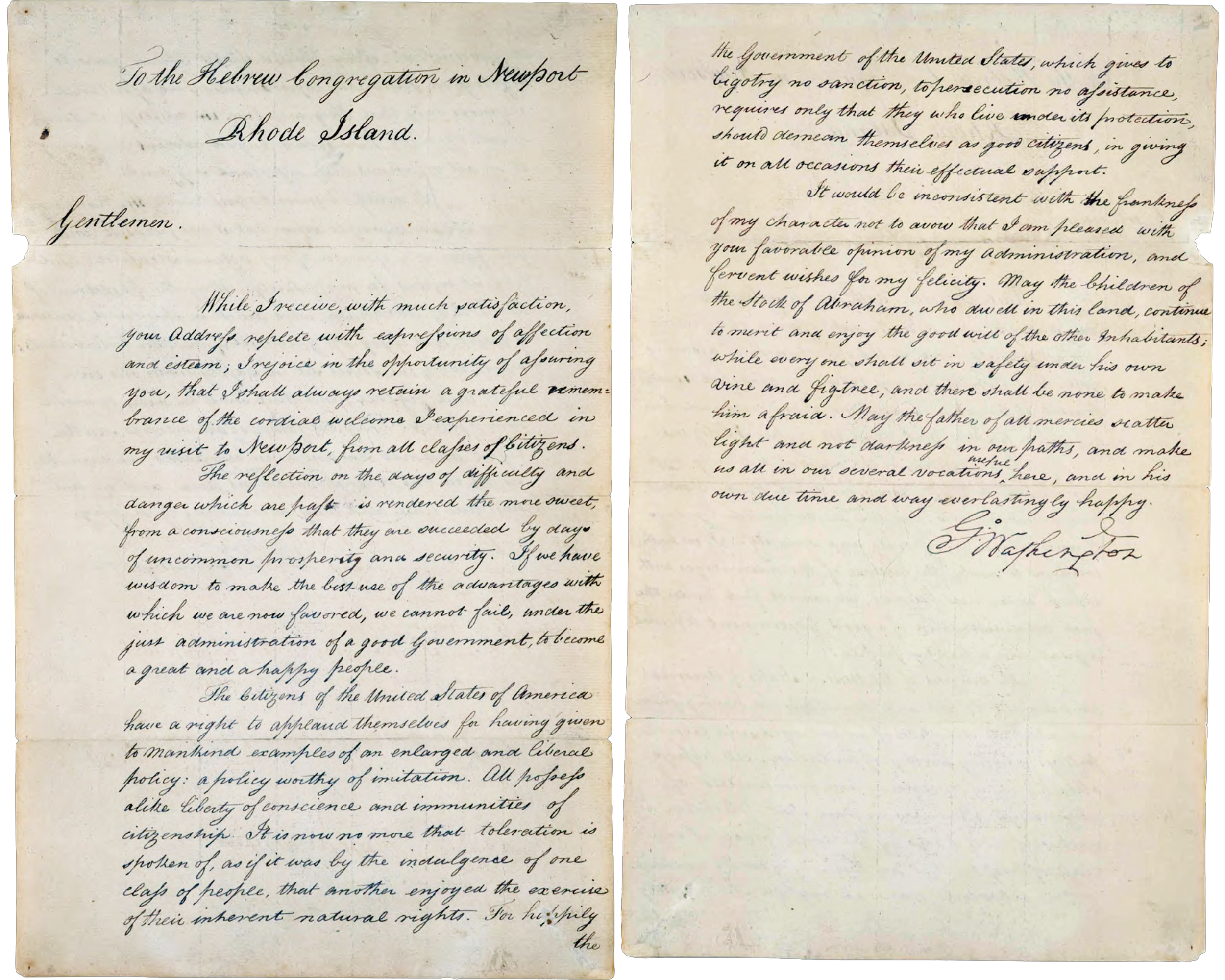 A letter from George glass of wine to the future. Washington addressed to the Hebrew congregation in Newport, Rhode Island